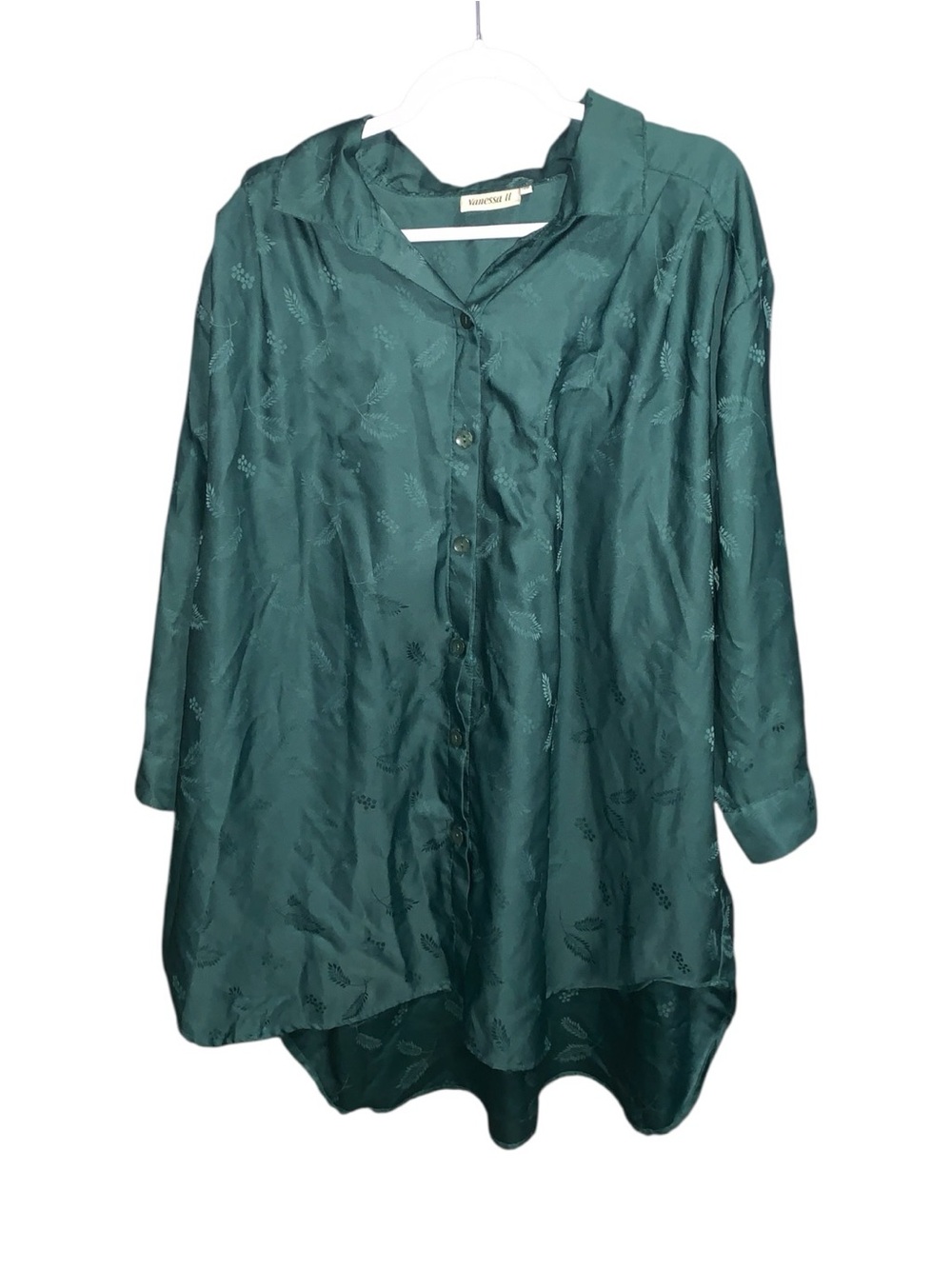 Vanessa 2 Dark Green Floral Women's 4X W Lightweight Button-Front 3/4 Sleeve Top